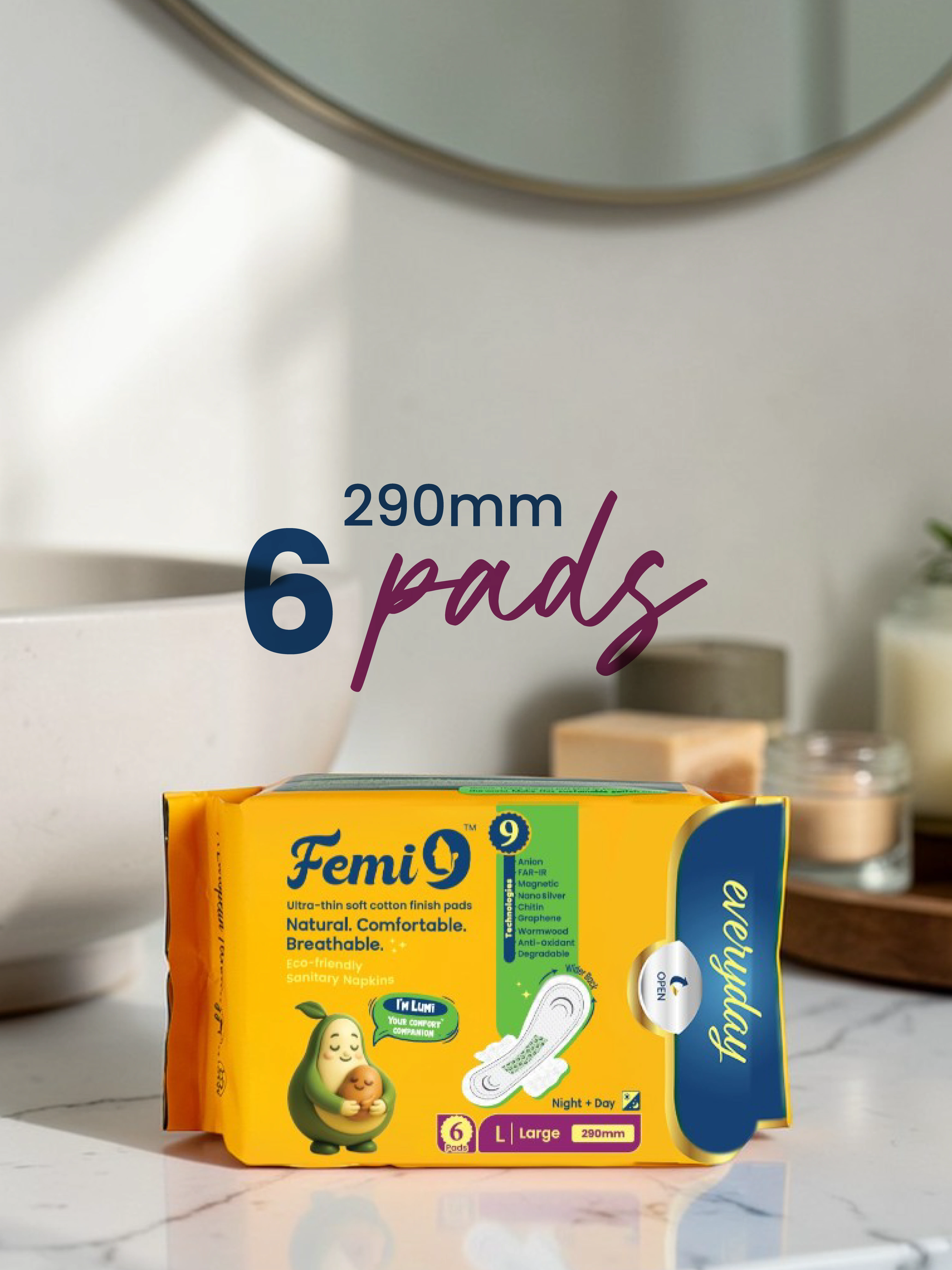 New Upgraded Femi9 Sanitary Pads | 280mm Large-12 Pads | Day-Night Protection